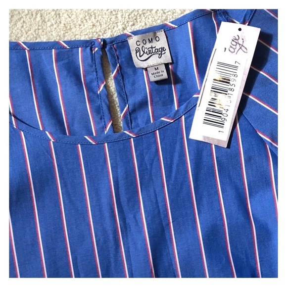 NWOT. Como Vintage Blue Striped Top - Picture 4 of 4